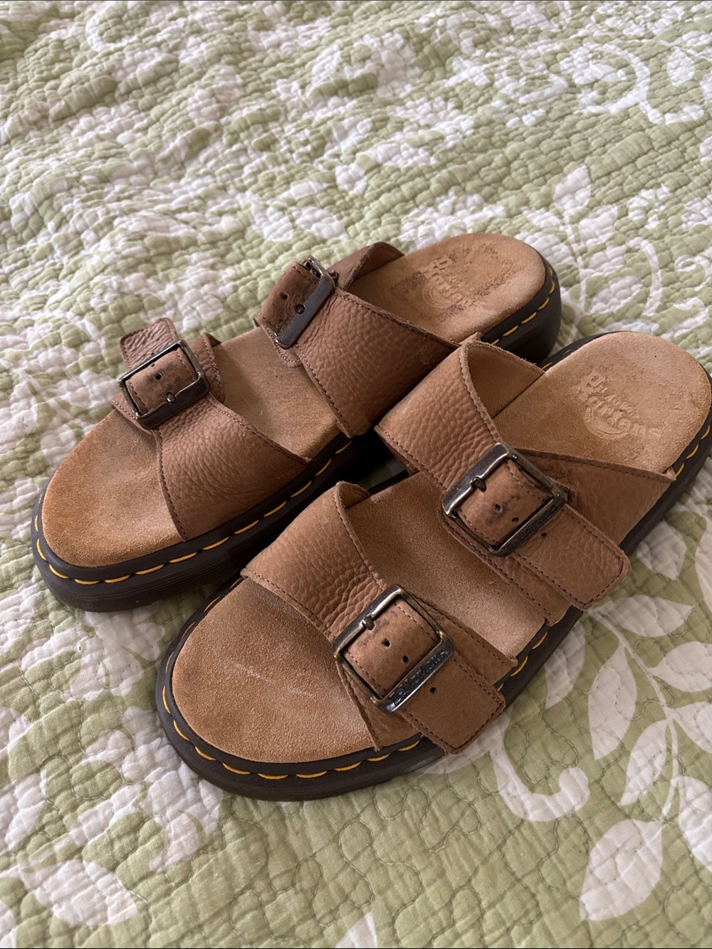 Dr. Martens Brown Double-Buckle Leather Slide Sandals